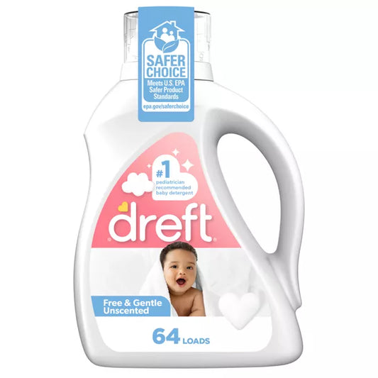 Free & Gentle Unscented Liquid Laundry Detergent, designed specifically for sensitive baby skin. 