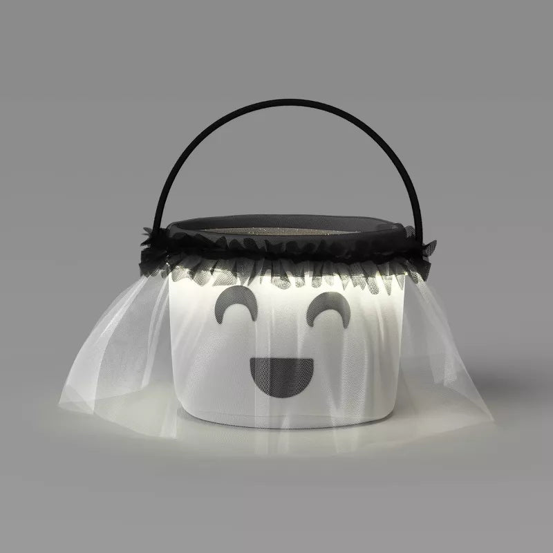 Halloween Light Up Plush Ghost Round Polyester Trick or Treat Pail - Hyde and EEK! Boutique