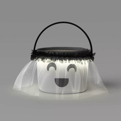 Halloween Light Up Plush Ghost Round Polyester Trick or Treat Pail - Hyde and EEK! Boutique