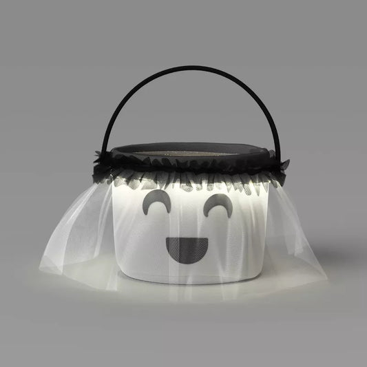 Halloween Light Up Plush Ghost Round Polyester Trick or Treat Pail - Hyde and EEK! Boutique