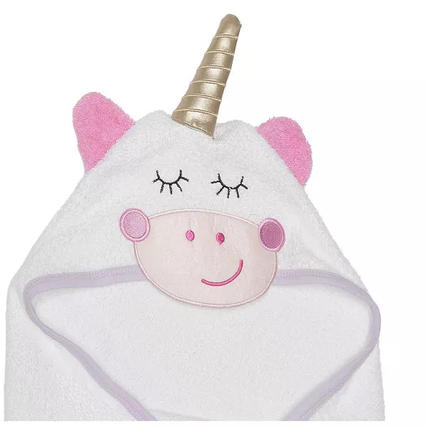 Everyday Kids Hooded Bath Towel for Girl, 3D White Unicorn with Horn, Soft Terry Cloth, Absorbent, Baby Girl Bath Time Essential