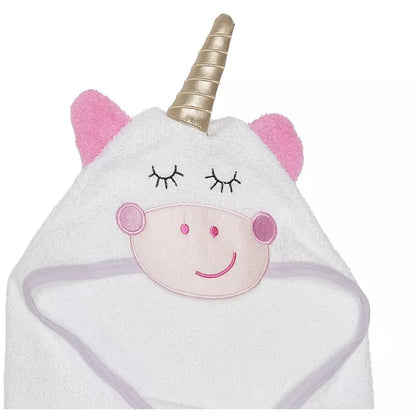 Everyday Kids Hooded Bath Towel for Girl, 3D White Unicorn with Horn, Soft Terry Cloth, Absorbent, Baby Girl Bath Time Essential