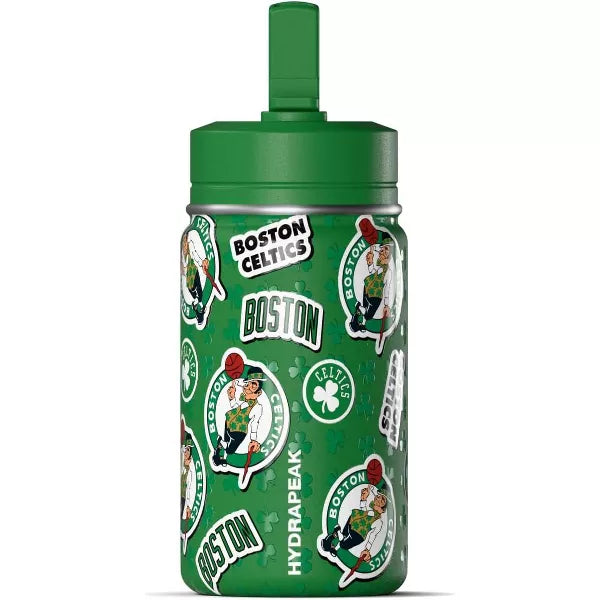 NBA Boston Celtics 14oz Kids Stainless Steel Water Bottle With Straw Lid and Flexible Handle