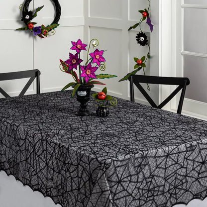 60"x84" Lace Halloween Tablecloth - Hyde and EEK! Boutique: Eerie Cobweb Design, Polyester Fabric, Festive Dining Decor