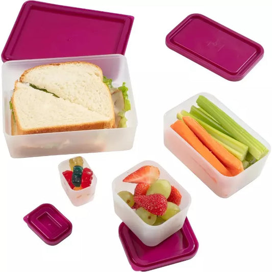 Bentology Raspberry Meal Holder Set - 4 Microwave Safe, Leak Proof Containers for Meal Prep, Snacks & Leftovers