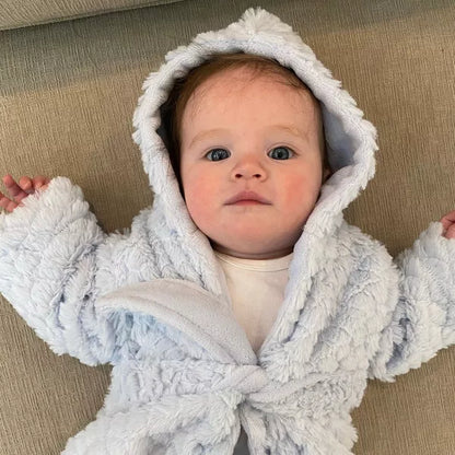 EVERYDAY KIDS Blue Baby Fleece Robe with Hood Cozy Hooded Bathrobe for Boys  Ages 0-9 Months Soft, Warm, Lightweight Infant Sleepwear, Loungewear