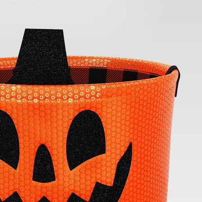 7.5" Sequin Pumpkin Trick or Treat Fabric Basket Orange/Black - Hyde and EEK! Boutique