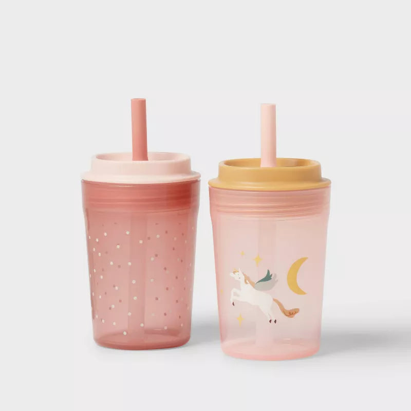 Kids' Single Wall Recycled Straw Tumblers - Pillowfort 14oz 2pk