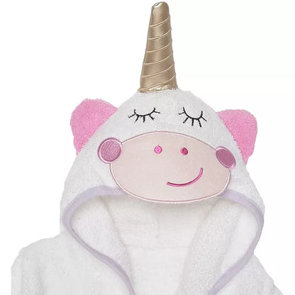 Everyday Kids Hooded Bath Robe for Girls, 3D White Unicorn, Soft Terry Cloth, Absorbent Baby Toddler Robe, Bath Time Essential Size 0-9 Months