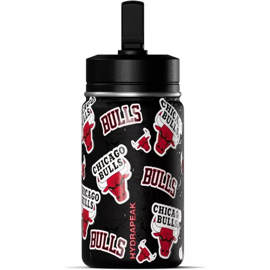 NBA Chicago Bulls 14oz Kids Stainless Steel Water Bottle With Straw Lid and Flexible Handle