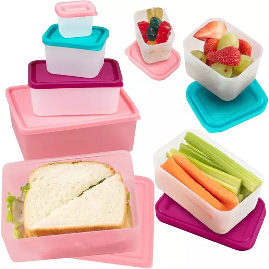 Bentology Snack Buddies- Mini Bento Snack Lunch Box w 4 Portion Control Meal Containers and Lids - BPA, PVC Free, Food Safe– On-the-Go lunchbox - Pink