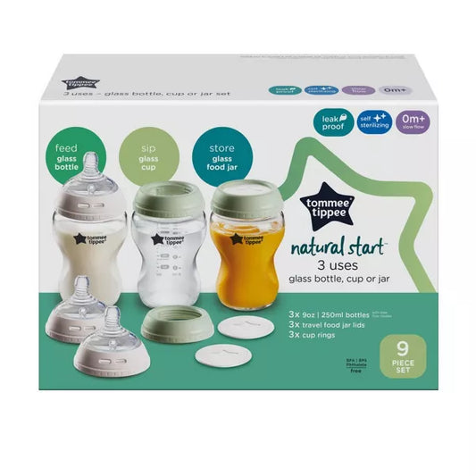 Tommee Tippee Natural Start 3-in-1 Glass Bottle Kit - 9oz/3pk