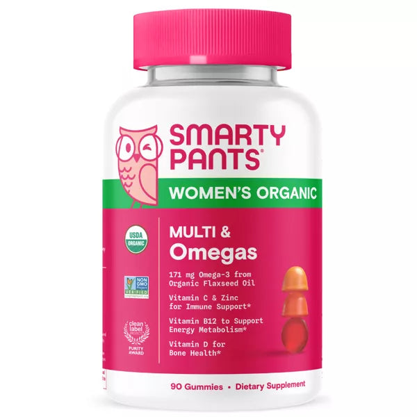 SmartyPants Organic Women's Multi & Vegetarian Omega 3 Gummy Vitamins with D3, C & B12 - 90 ct