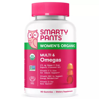 SmartyPants Organic Women's Multi & Vegetarian Omega 3 Gummy Vitamins with D3, C & B12 - 90 ct