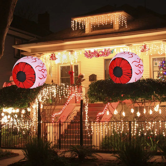 Costway 3 FT Halloween Inflatable Eyeballs w/ Air Blower & Red LED Lights