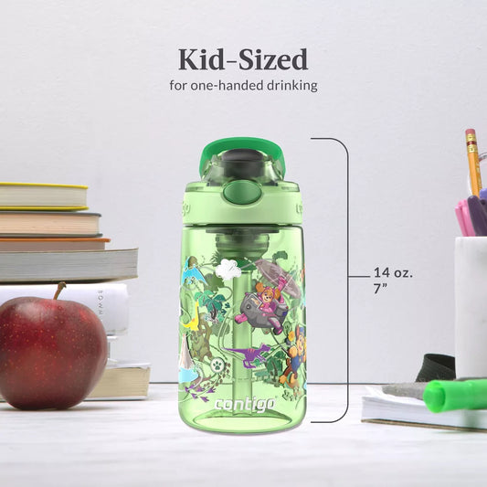 Contigo 14oz Plastic Paw Patrol Kids' Dino Treks Aubrey Cleanable Autospout Water Bottle Green