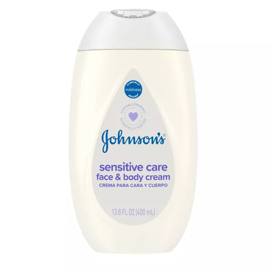 Johnson's Sensitive Care Baby Face & Body Cream for Dry and Sensitive Skin - Lightly Scented - 13.6 fl oz
