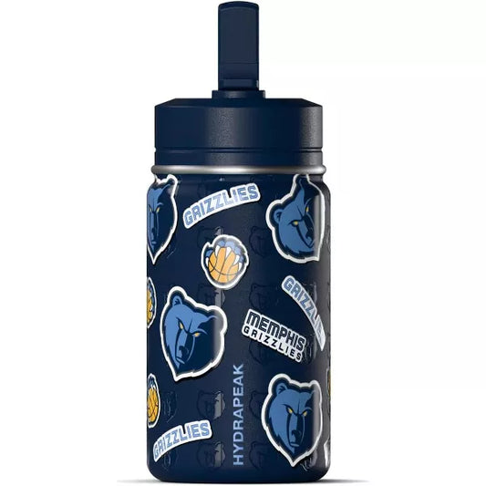 NBA Memphis Grizzlies 14oz Kids Stainless Steel Water Bottle With Straw Lid and Flexible Handle