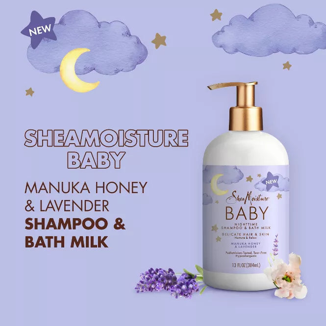 SheaMoisture Baby Manuka Honey & Lavender Pump Nighttime Shampoo & Bath Milk for Delicate Hair & Skin - 13 fl oz