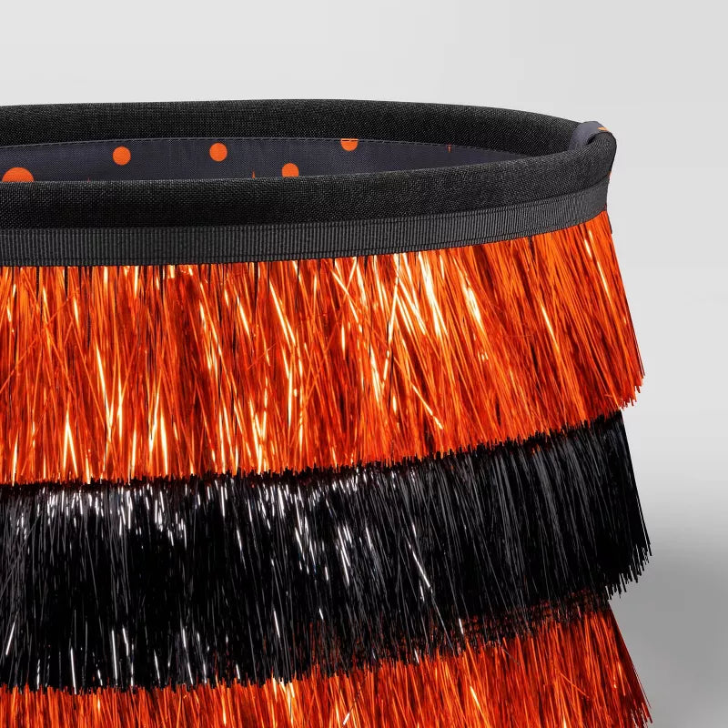 7.5" Halloween Trick or Treat Fabric Basket Orange/Tinsel Black - Hyde and EEK! Boutique