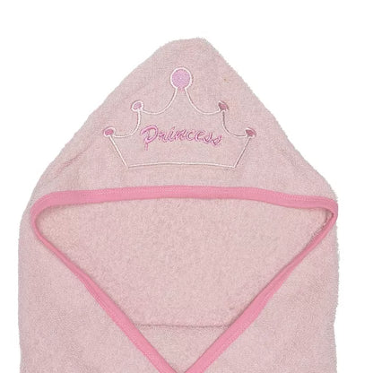 Everyday Kids Hooded Bath Towel for Girls, 3D Pink Princess with Crown, Soft Terry Cloth, Absorbent, Baby Girl Bath Time Essential