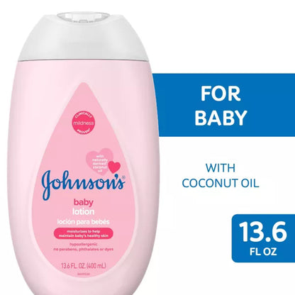 Johnson's Moisturizing Mild Pink Baby Body Lotion, Coconut Oil for Delicate Skin, Hypoallergenic - 13.6 fl oz