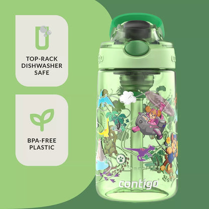Contigo 14oz Plastic Paw Patrol Kids' Dino Treks Aubrey Cleanable Autospout Water Bottle Green