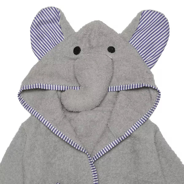 Everyday Kids 3D Gray Elephant Hooded Robe, Soft Terry, Gender-Neutral Baby Bath Essential with Ears & Trunk for Boys & Girls, Size 0-9 Months