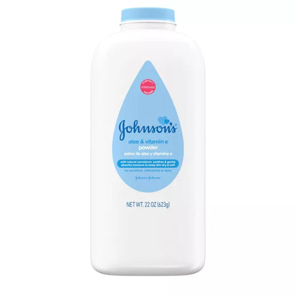 Johnson's Naturally Derived Cornstarch Baby Powder, Aloe & Vitamin E for Delicate Skin - 22oz