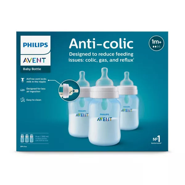 Philips Avent Anti-Colic Baby Bottle with AirFree Vent - Blue - 9oz/3pk