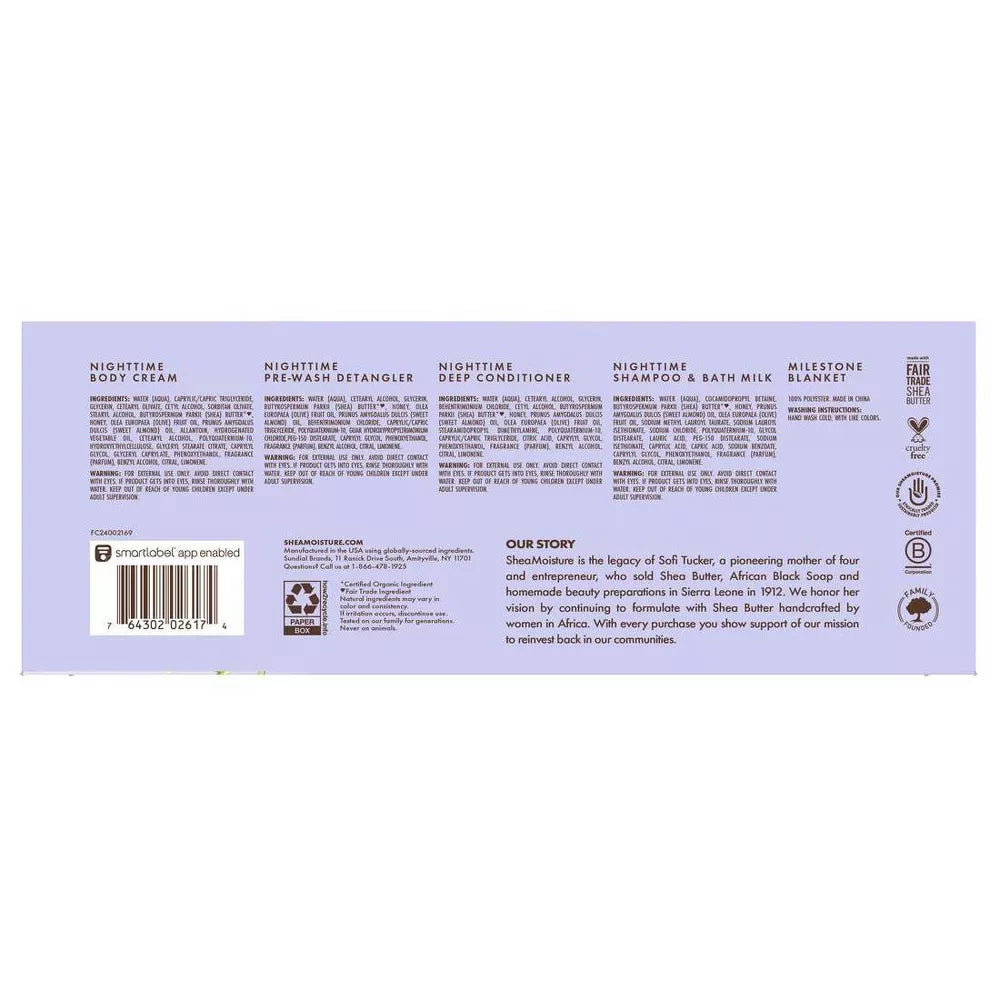 Image displayin g text about ingredients and instruction of a baby essentials set