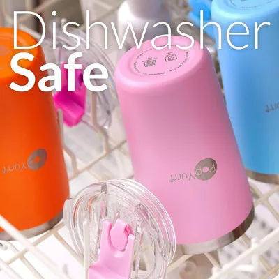 PopYum 13oz Insulated Stainless Steel Kids’ Cups with Lid and Straw, 2-Pack, Green & Pink, stackable, sippy, baby, child, toddler, tumbler