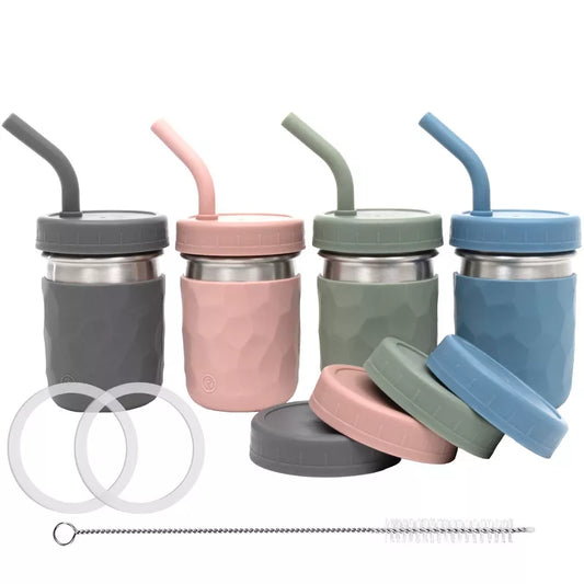 WeeSprout 2-in-1 Drinking Cups for Kids, Durable Stainless Steel Tumbler for Smoothies Kid Cups, Set of 4 8OZ