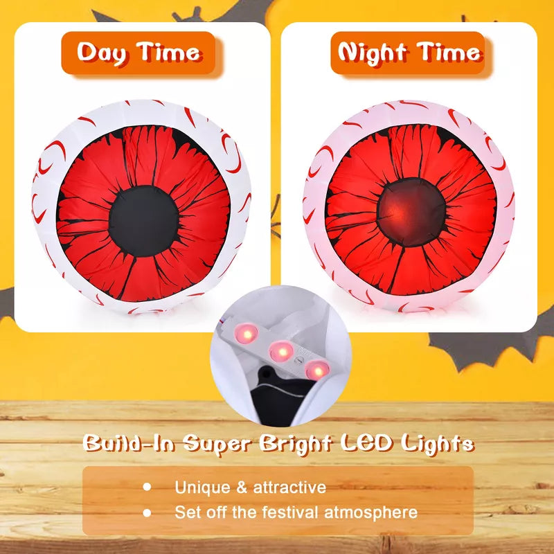 Costway 3 FT Halloween Inflatable Eyeballs w/ Air Blower & Red LED Lights