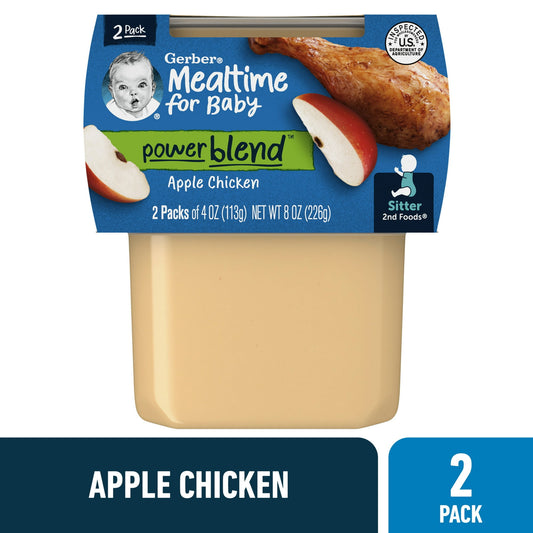 Gerber Stage 2 Baby Food, Apple Chicken Puree, 4 oz Tub 8 oz