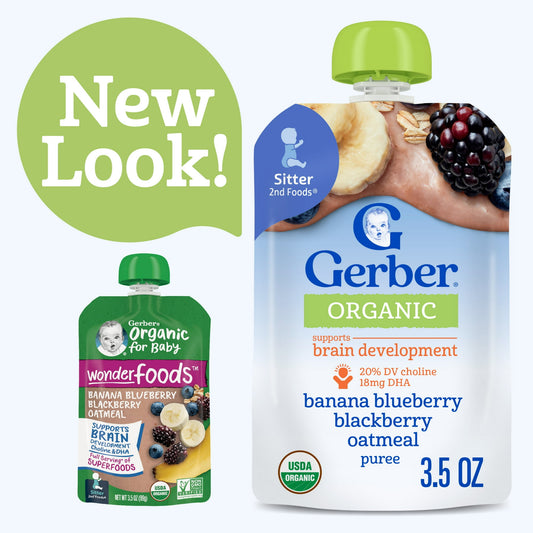 Gerber Stage 2 Baby Food, Organic Banana Blueberry Blackberry Oatmeal, Baby Puree