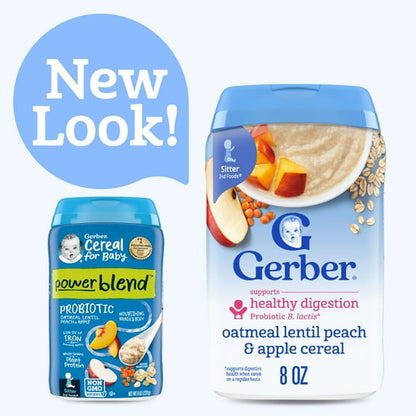 Gerber Cereal for Baby Power Blend 2nd Foods Probiotic Oatmeal Baby Cereal, Peach Apple, 8 oz Canister