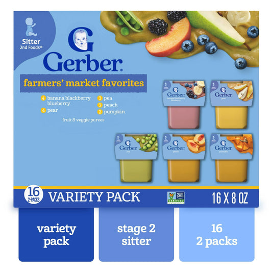 Gerber 2nd Foods Baby Food, Farmers Favorites Variety Pack, 2 oz Tubs (32 Pack)