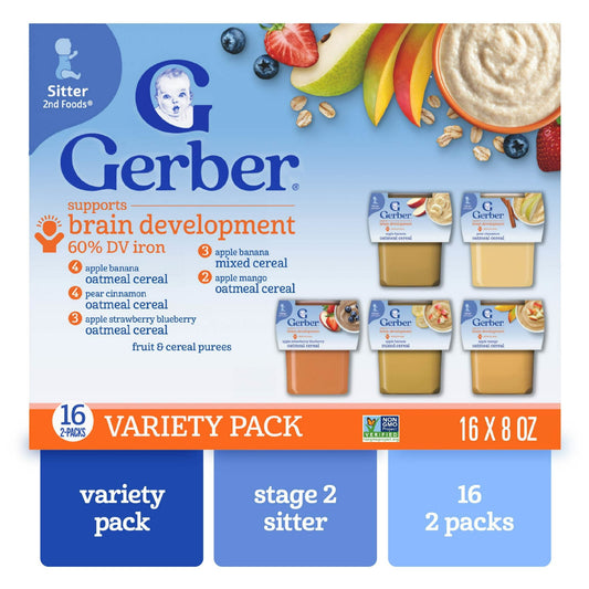 Gerber 2nd Foods Fruit & Cereal Puree Favorites Baby Food, Variety Pack, 4 oz Tubs