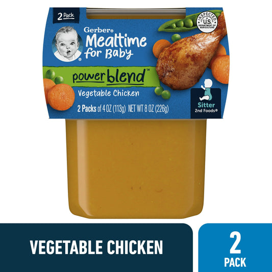 Gerber Stage 2 Baby Food, Vegetable Chicken Dinner Puree, 4 oz Tubs