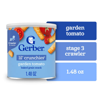 Gerber Stage 3 Baby Food, Garden Tomato Lil Crunchies, 1.48 oz Canister