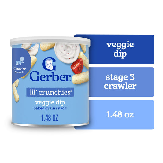 Gerber Stage 3 Baby Food, Veggie Dip Lil Crunchies, 1.48 oz Canister