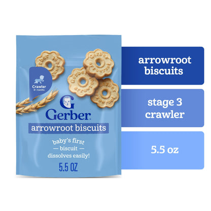 Gerber Stage 3 Baby Snacks Arrowroot Cookie Biscuits, 5.5 oz Bag