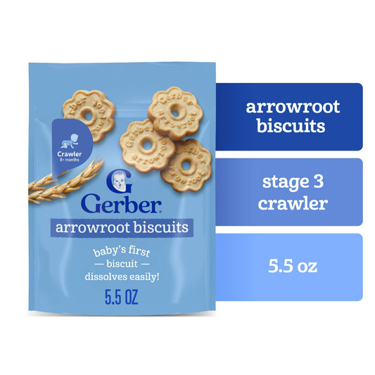 Gerber Stage 3 Baby Snacks Arrowroot Cookie Biscuits, 5.5 oz Bag