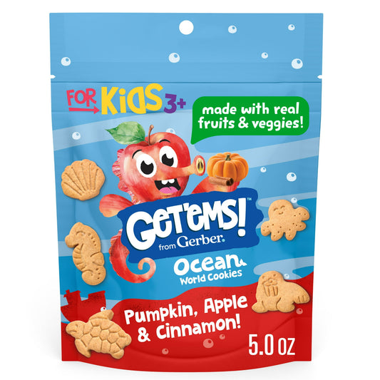 Gerber Get'ems Pumpkin, Apple & Cinnamon Cookies, Kid Snacks Made with Real Veggies & Fruits, 5 oz Bag