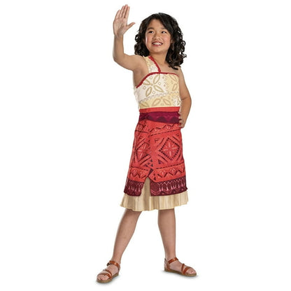 Girls tropical island adventurer costume dress with belt – fun and colorful Halloween outfit for kids.