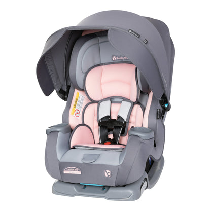 Gray and pink baby car seat on a white background