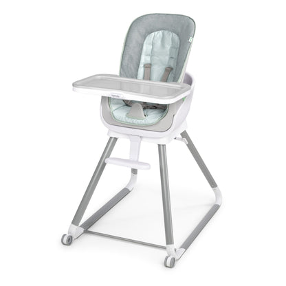 Gray and white high chair on a white background
