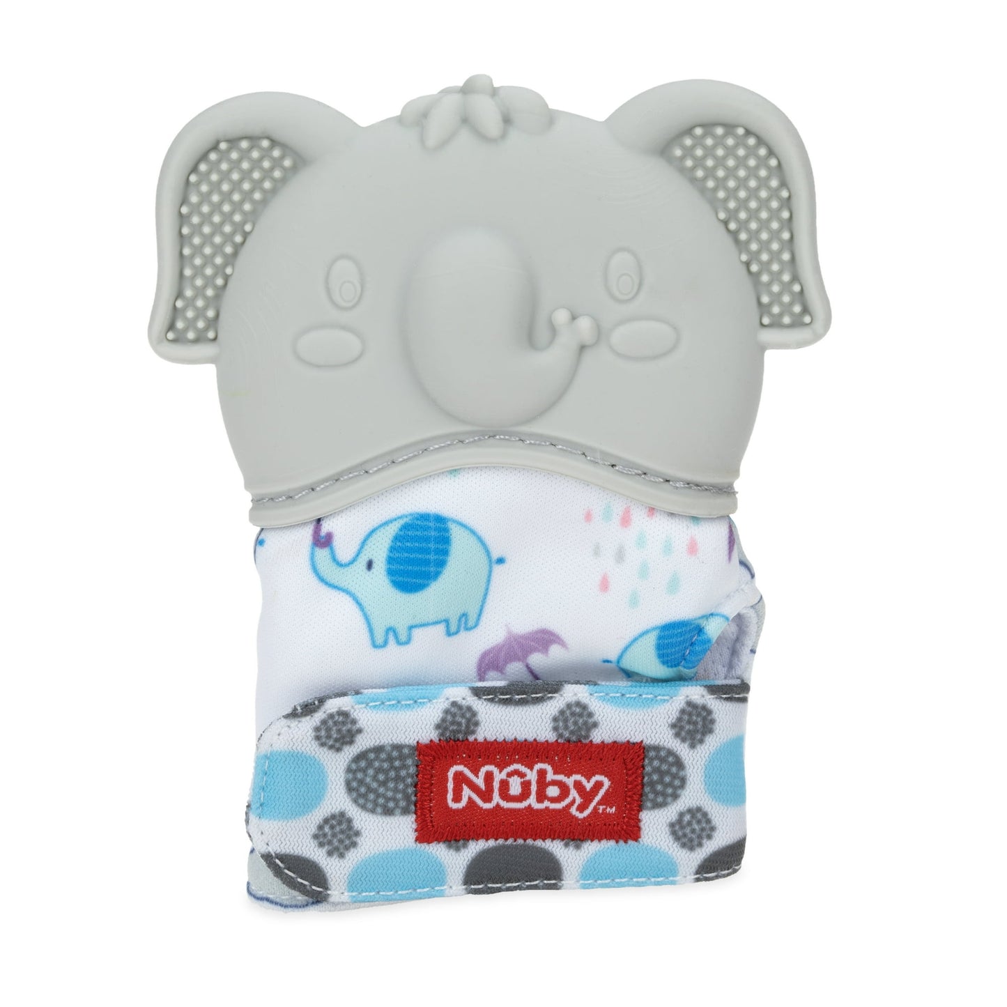 Gray elephant-shaped teether on a white background