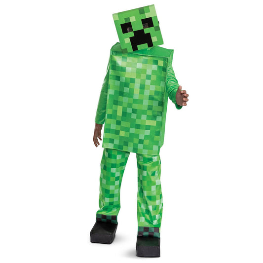 Green pixelated Halloween costume with a helmet on a white background